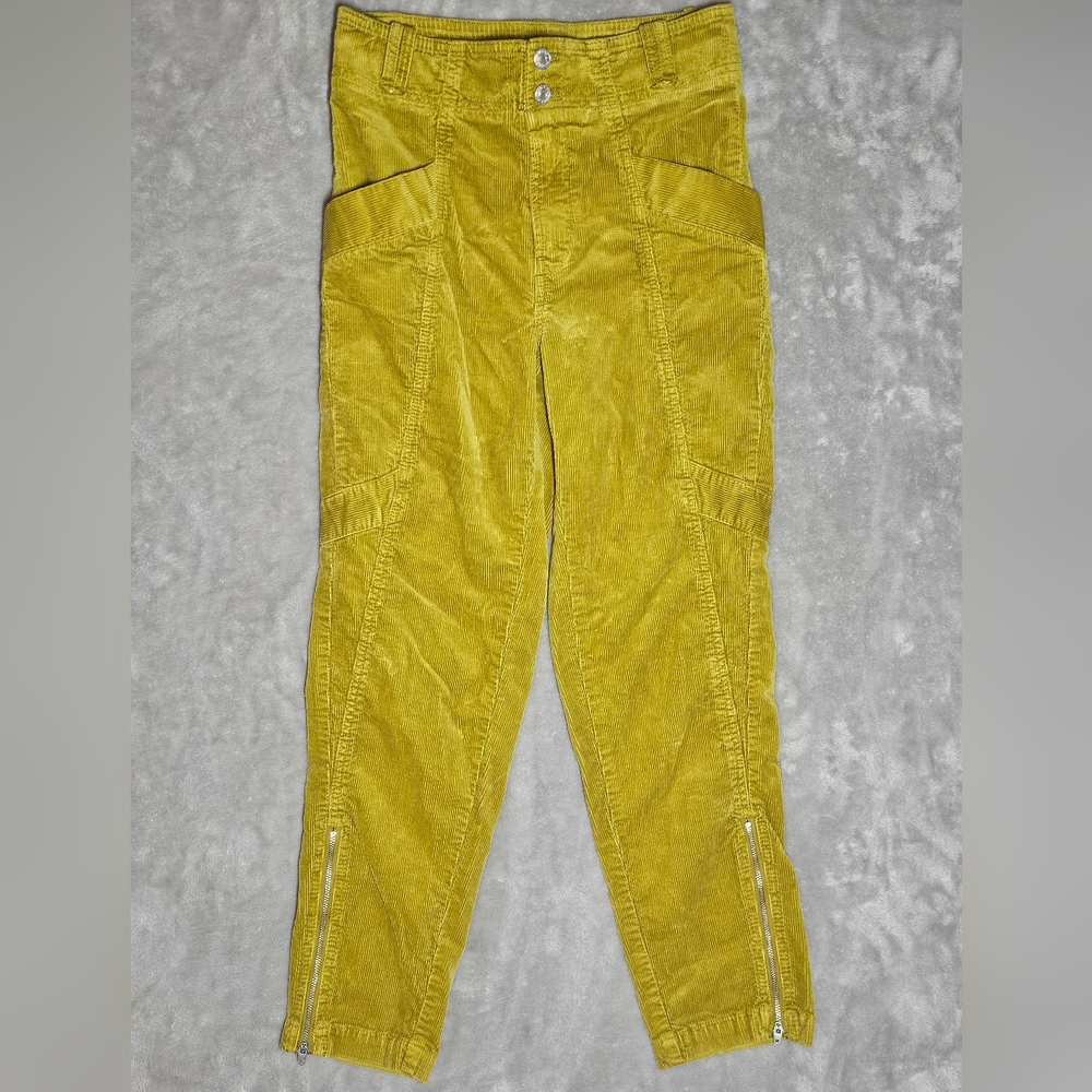 Anthropologie Pilcro Slim Corduroy‎ Cargo Trousers 27 Dark Yellow/Gold Zippers.